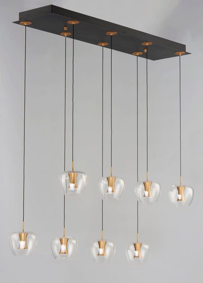 LED Black and Gold with Clear Apple Shaped Glass 8 Light Linear Pendant - LV LIGHTING