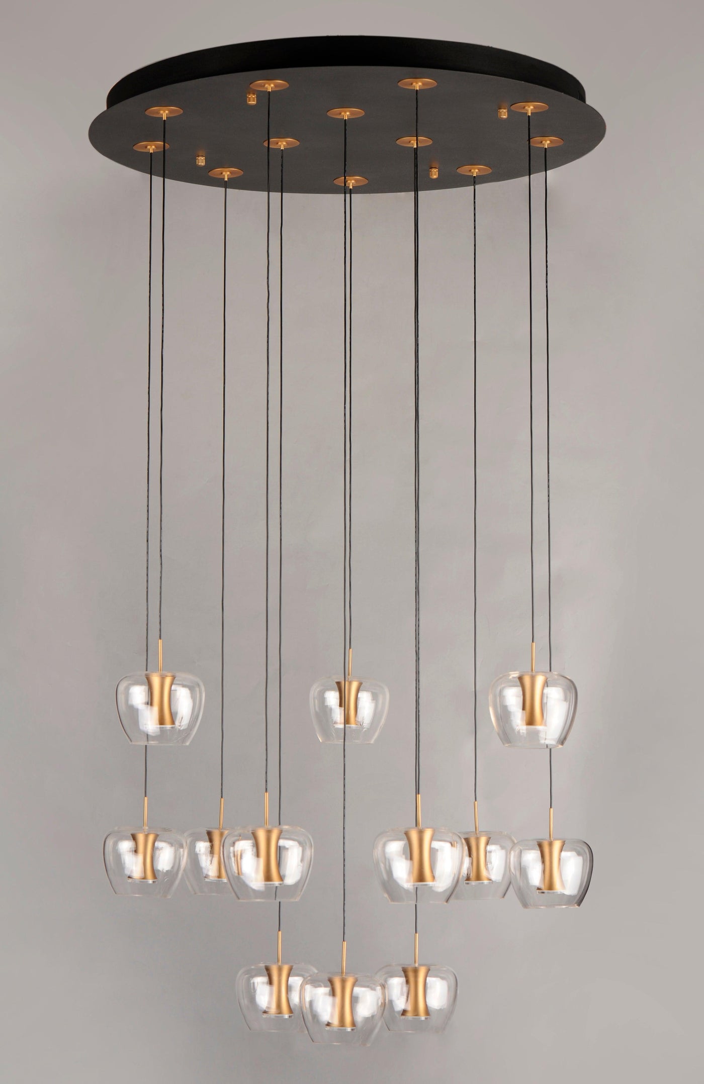 LED Black and Gold with Clear Apple Shaped Glass 12 Light Pendant - LV LIGHTING