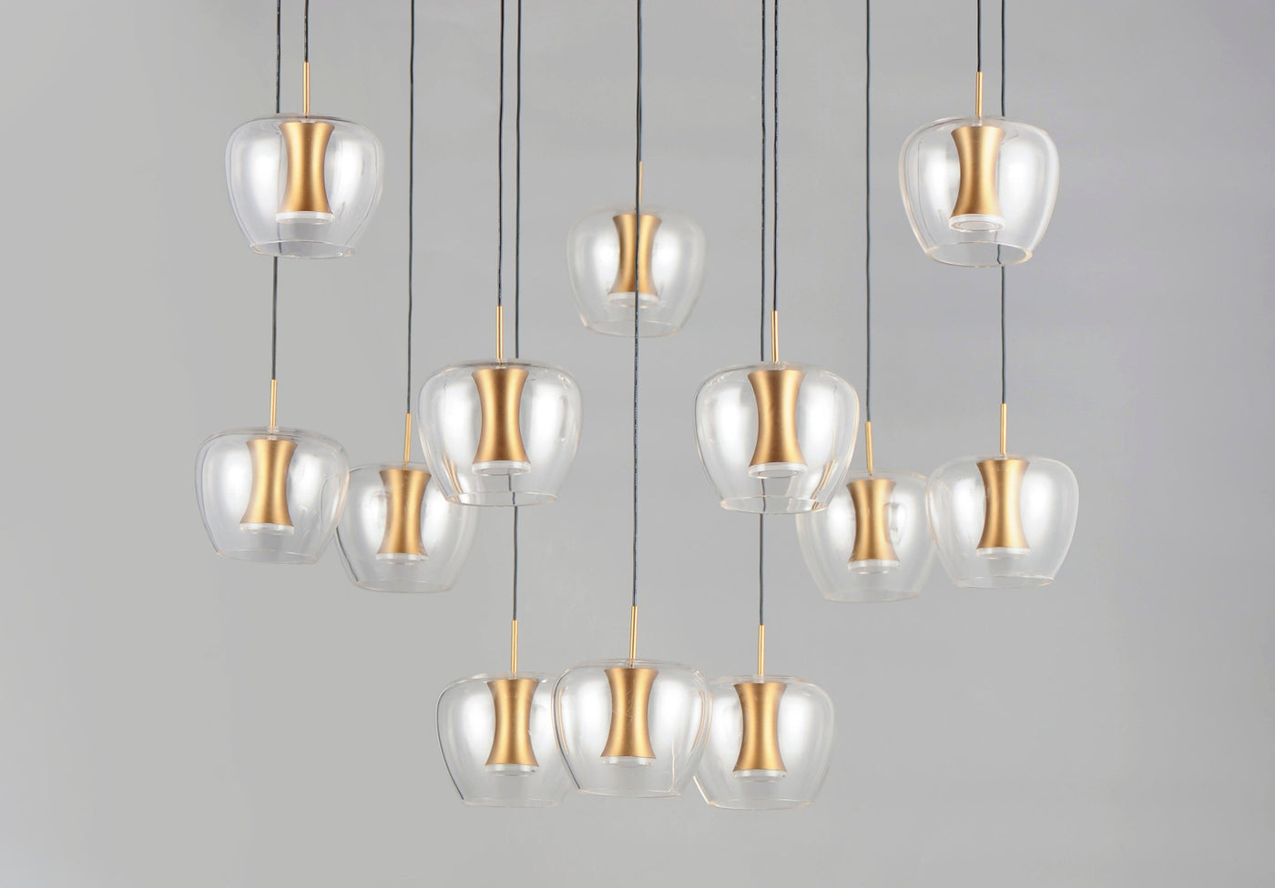 LED Black and Gold with Clear Apple Shaped Glass 12 Light Pendant - LV LIGHTING