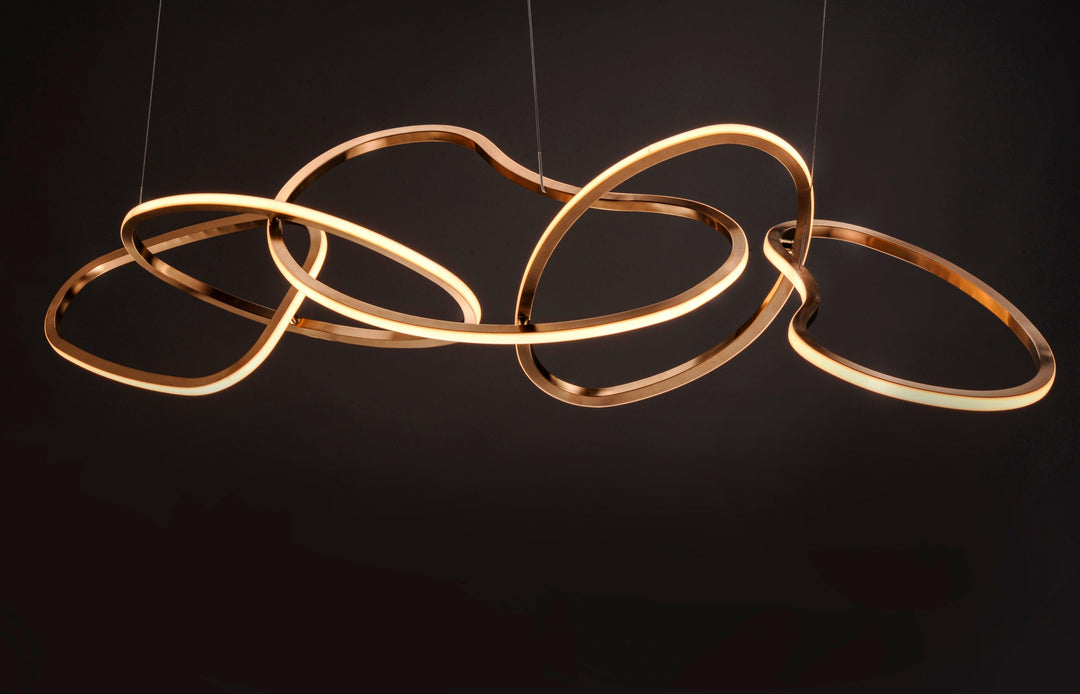 LED Steel Frame with Quintuple Ring Linear Pendant - LV LIGHTING