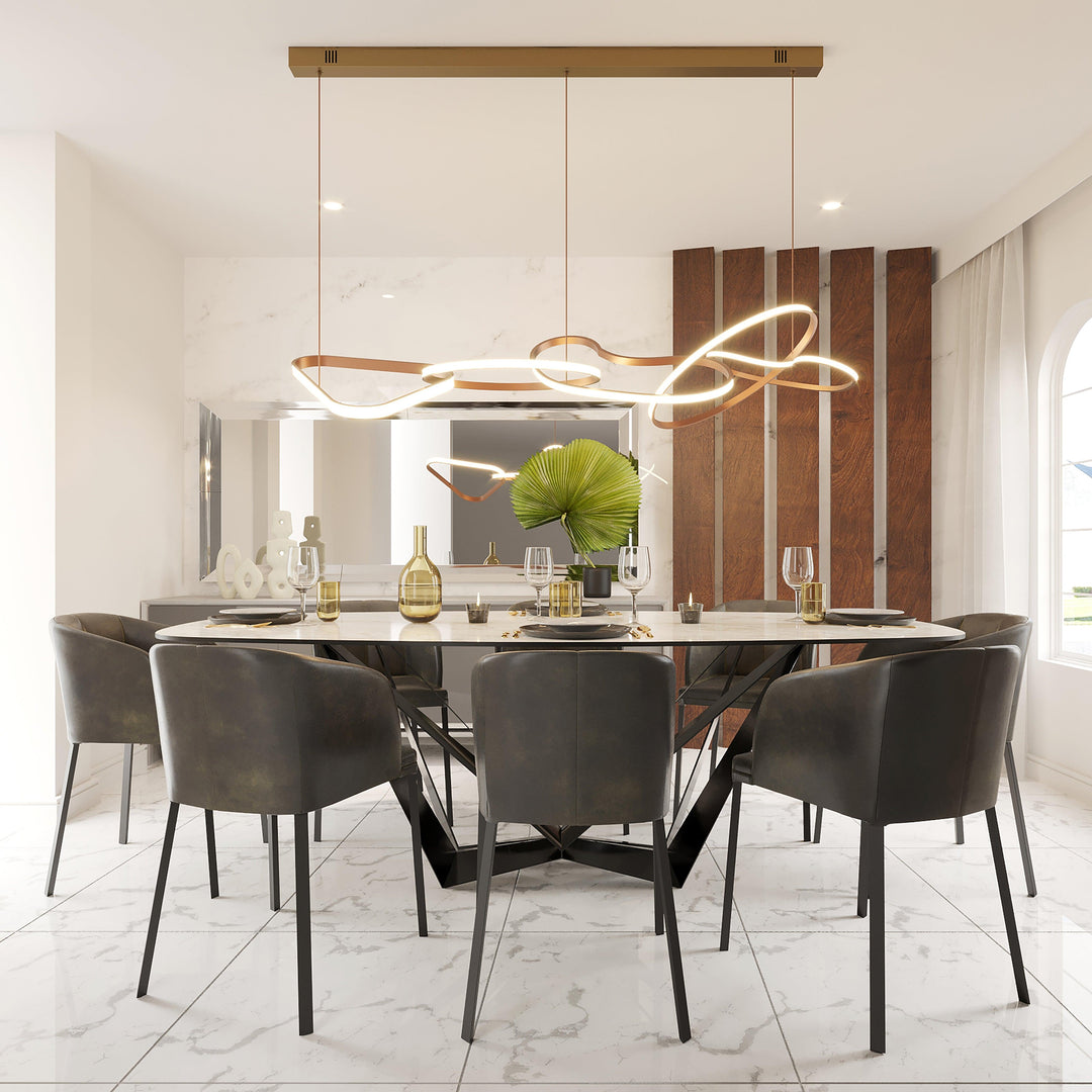 LED Steel Frame with Quintuple Ring Linear Pendant - LV LIGHTING