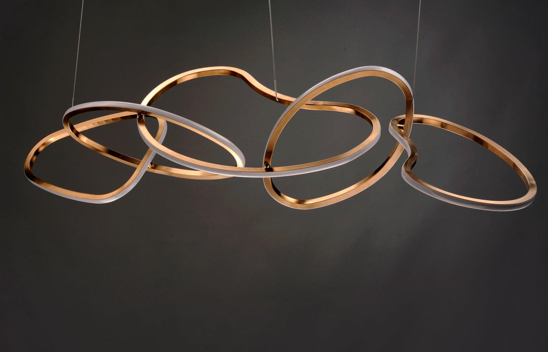 LED Steel Frame with Quintuple Ring Linear Pendant - LV LIGHTING