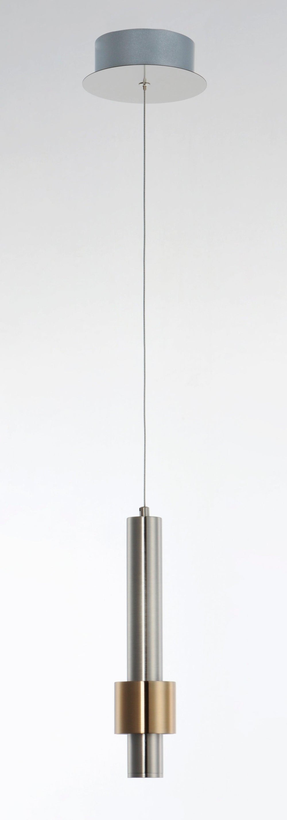 LED Satin Nickel with Satin Brass Single Light Pendant - LV LIGHTING