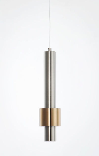 LED Satin Nickel with Satin Brass Single Light Pendant - LV LIGHTING
