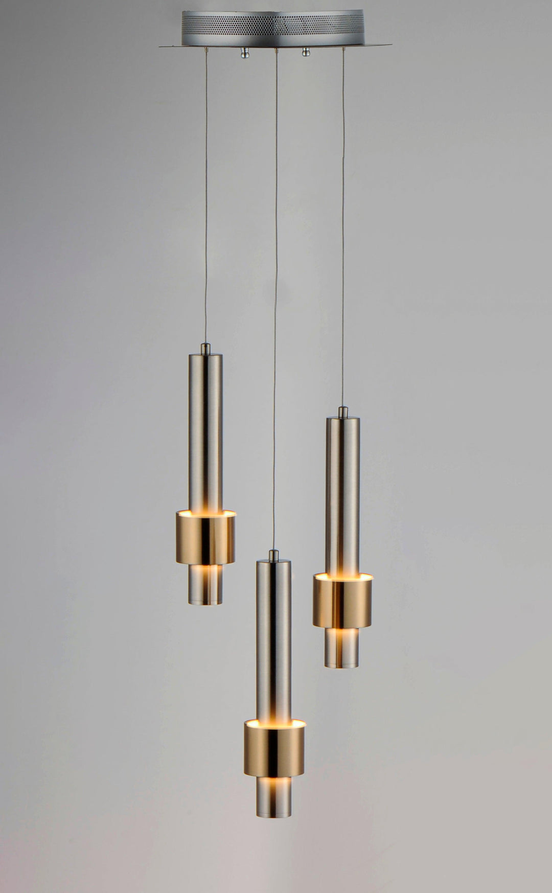 LED Satin Nickel with Satin Brass Multiple Light Pendant - LV LIGHTING