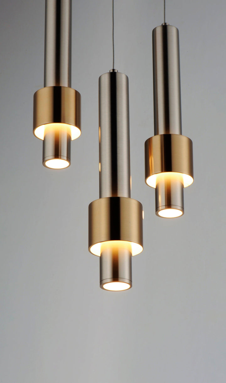 LED Satin Nickel with Satin Brass Multiple Light Pendant - LV LIGHTING