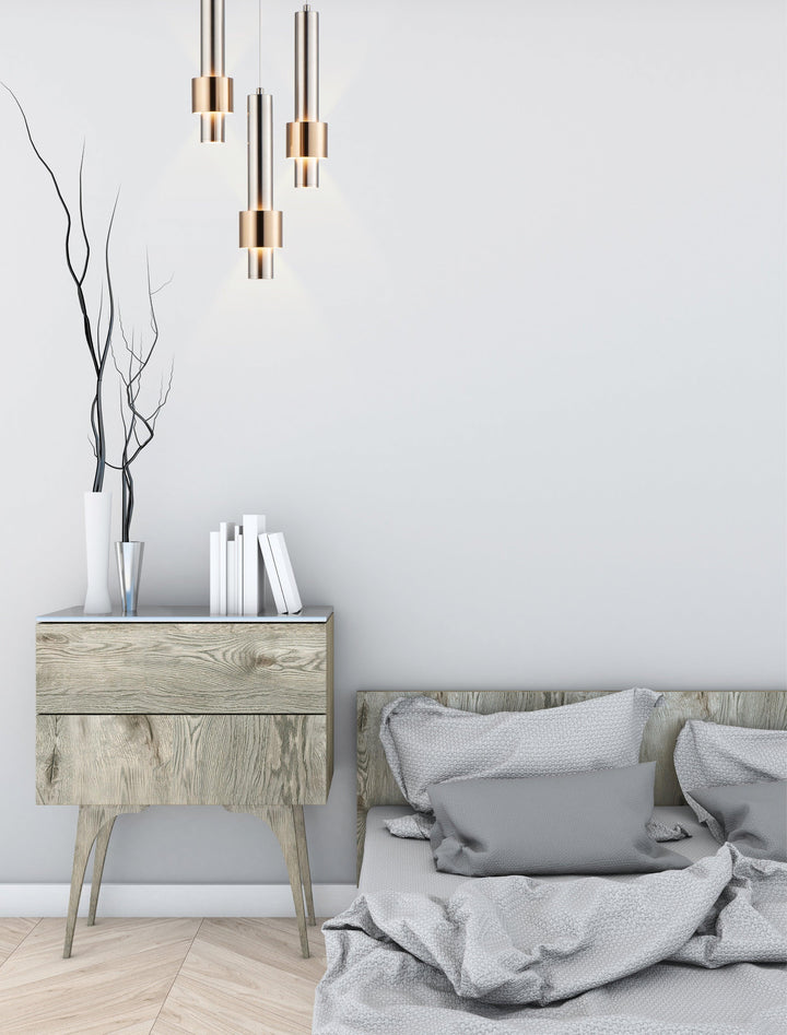 LED Satin Nickel with Satin Brass Multiple Light Pendant - LV LIGHTING