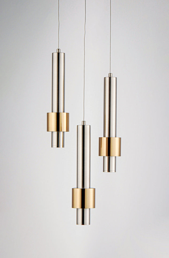 LED Satin Nickel with Satin Brass Multiple Light Pendant - LV LIGHTING