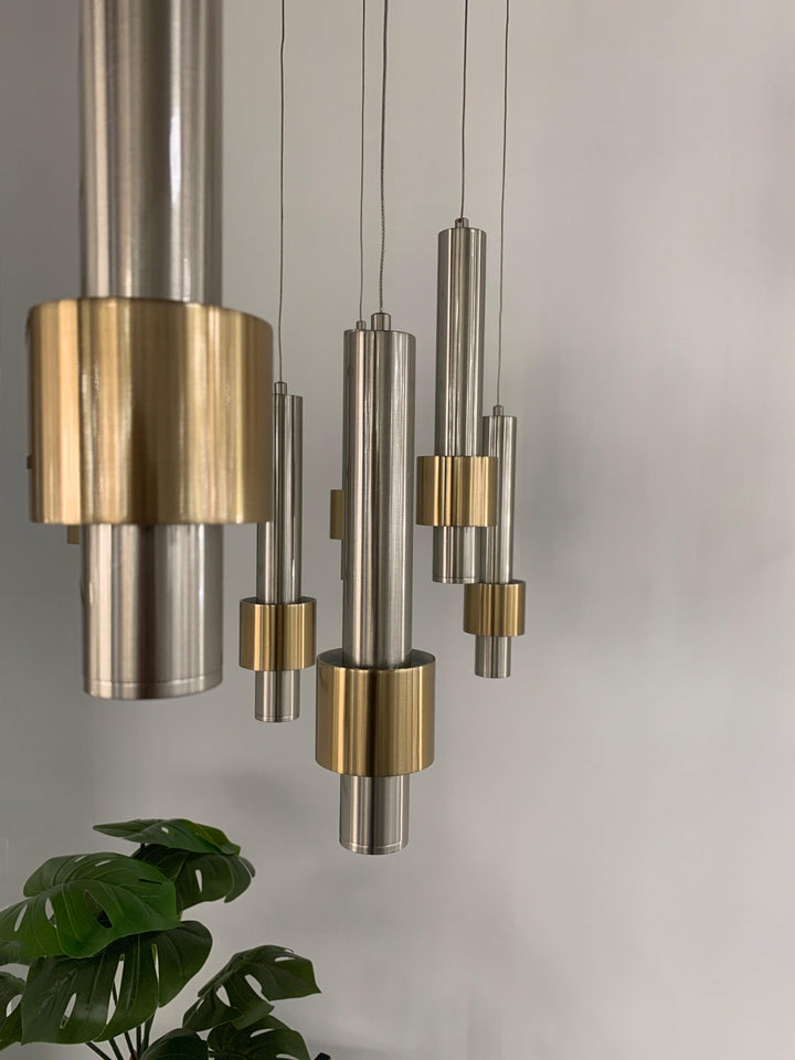 LED Satin Nickel with Satin Brass Multiple Light Linear Pendant - LV LIGHTING