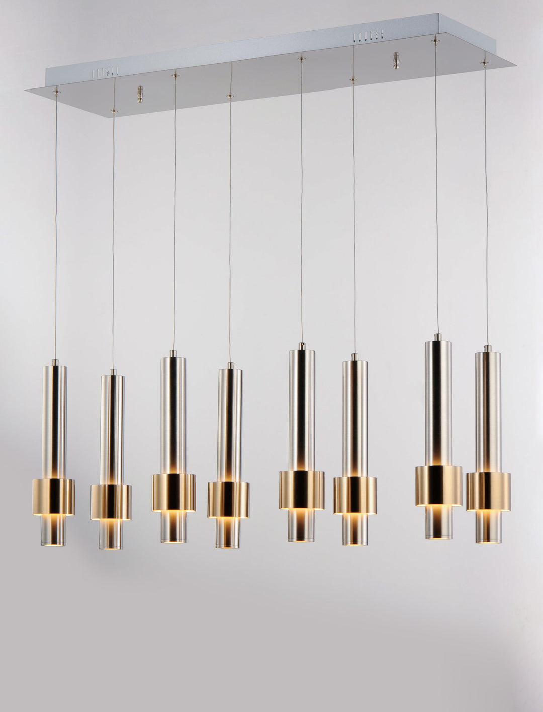 LED Satin Nickel with Satin Brass Multiple Light Linear Pendant - LV LIGHTING