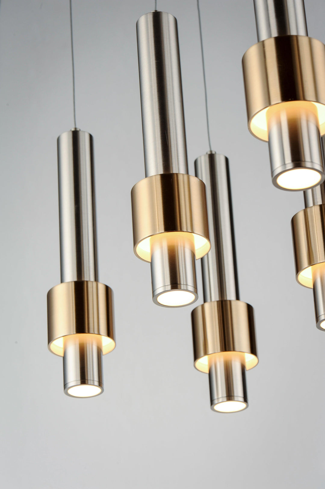 LED Satin Nickel with Satin Brass Multiple Light Linear Pendant - LV LIGHTING