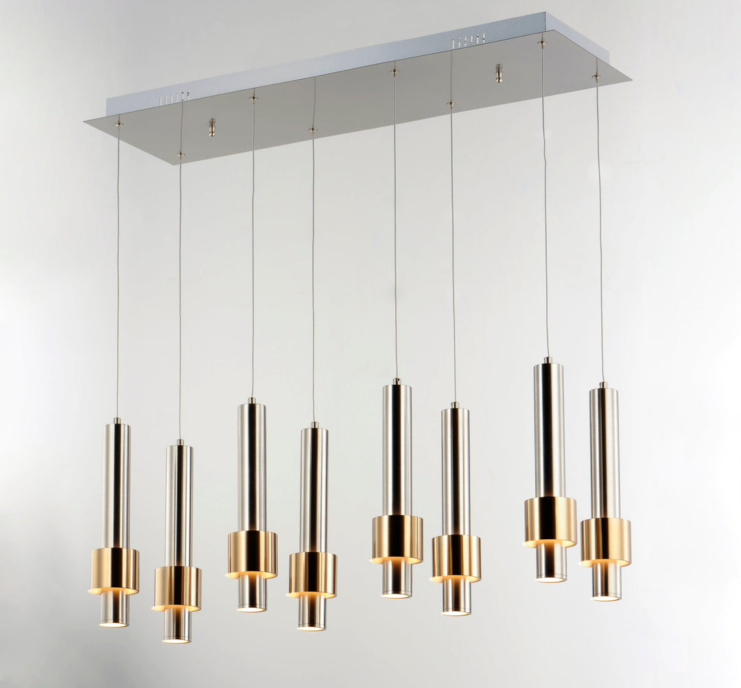 LED Satin Nickel with Satin Brass Multiple Light Linear Pendant - LV LIGHTING