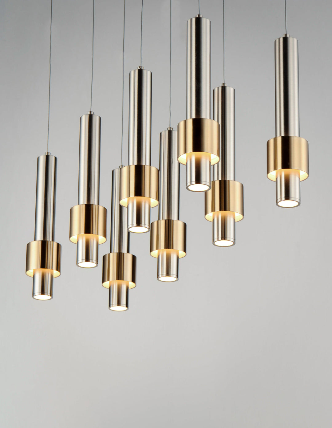 LED Satin Nickel with Satin Brass Multiple Light Linear Pendant - LV LIGHTING