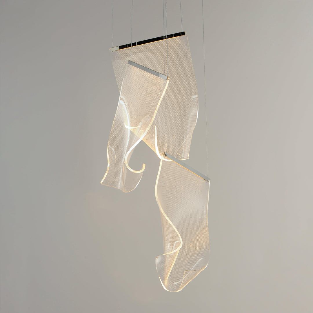 LED Steel Frame with Patterned Acrylic 3 Lights Round Canopy Pendant - LV LIGHTING