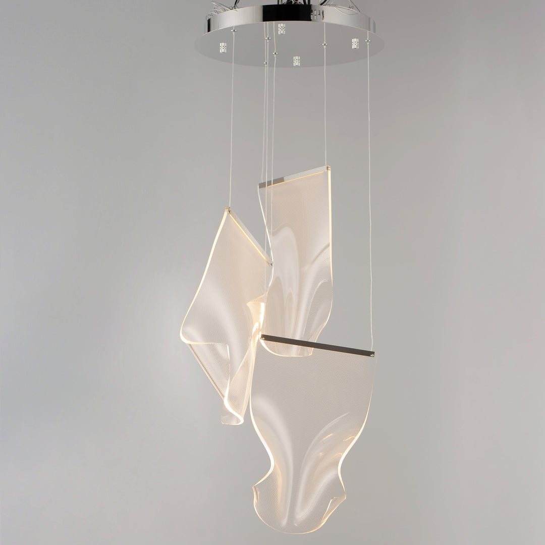 LED Steel Frame with Patterned Acrylic 3 Lights Round Canopy Pendant - LV LIGHTING