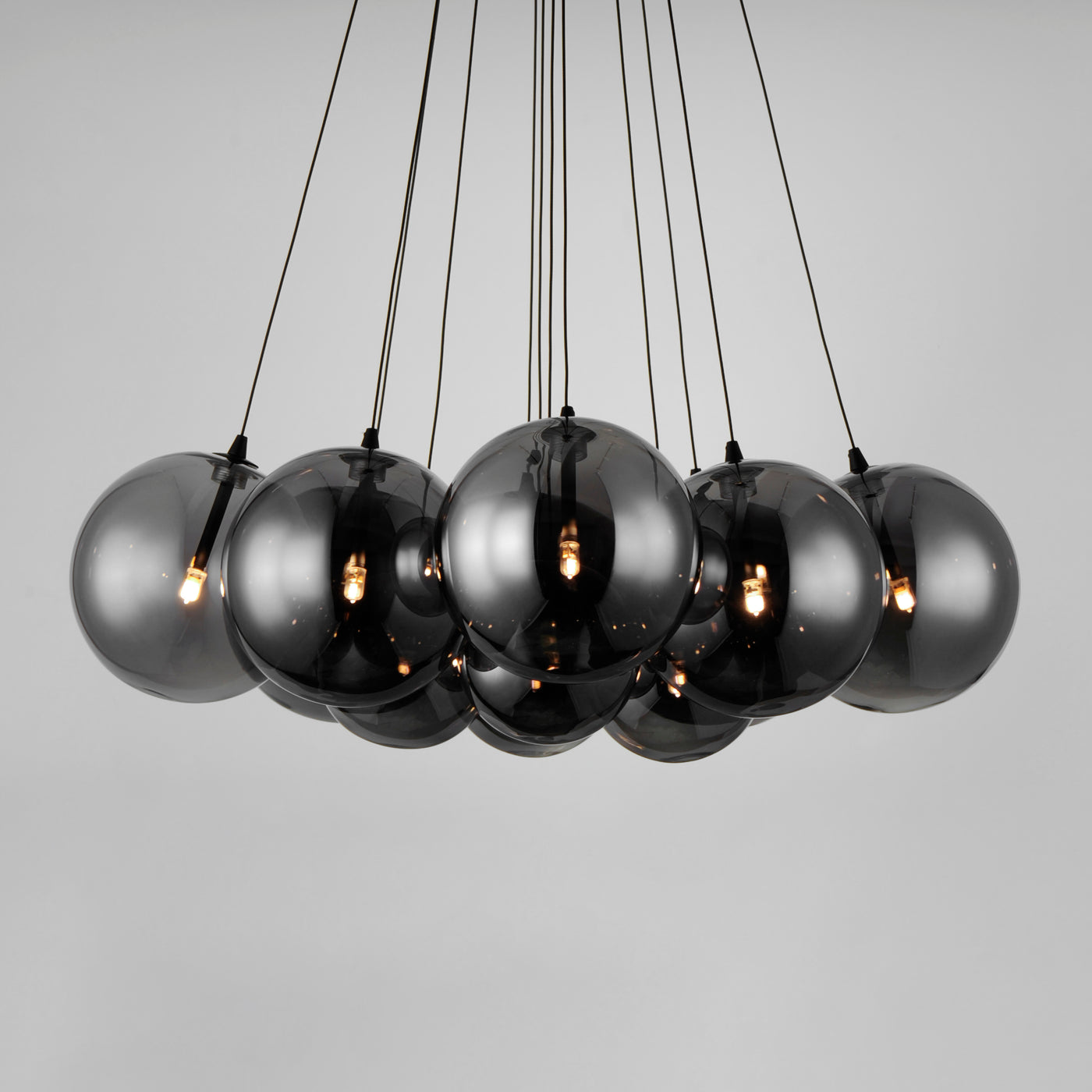 Steel Frame with Clusters of Glass Globes Chandelier