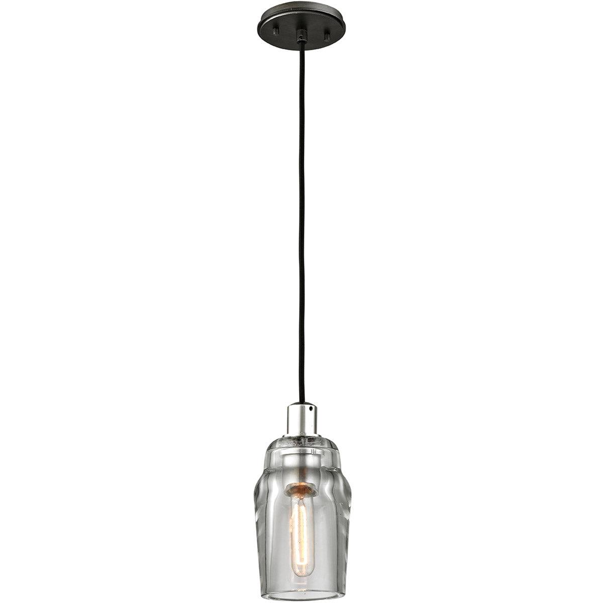 Graphite and Polished Nickel with Clear Pressed Glass Shade Pendant - LV LIGHTING