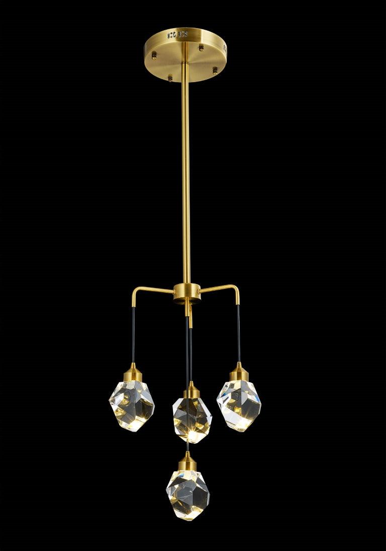 LED Antique Brass with Large Raw Crystal Diffuser Pendant - LV LIGHTING