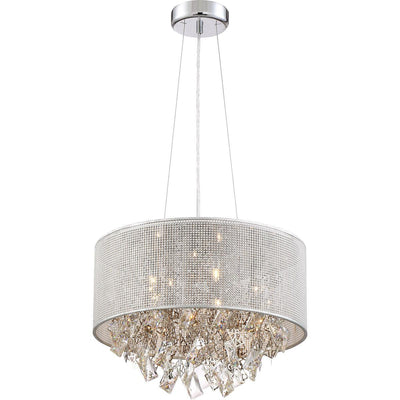 Chrome Drum Shade with Chrome Ornament and Clear Crystal Chandelier - LV LIGHTING