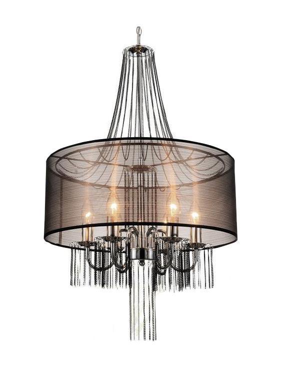 Chrome with Brown See Through Fabric Shade Chandelier - LV LIGHTING