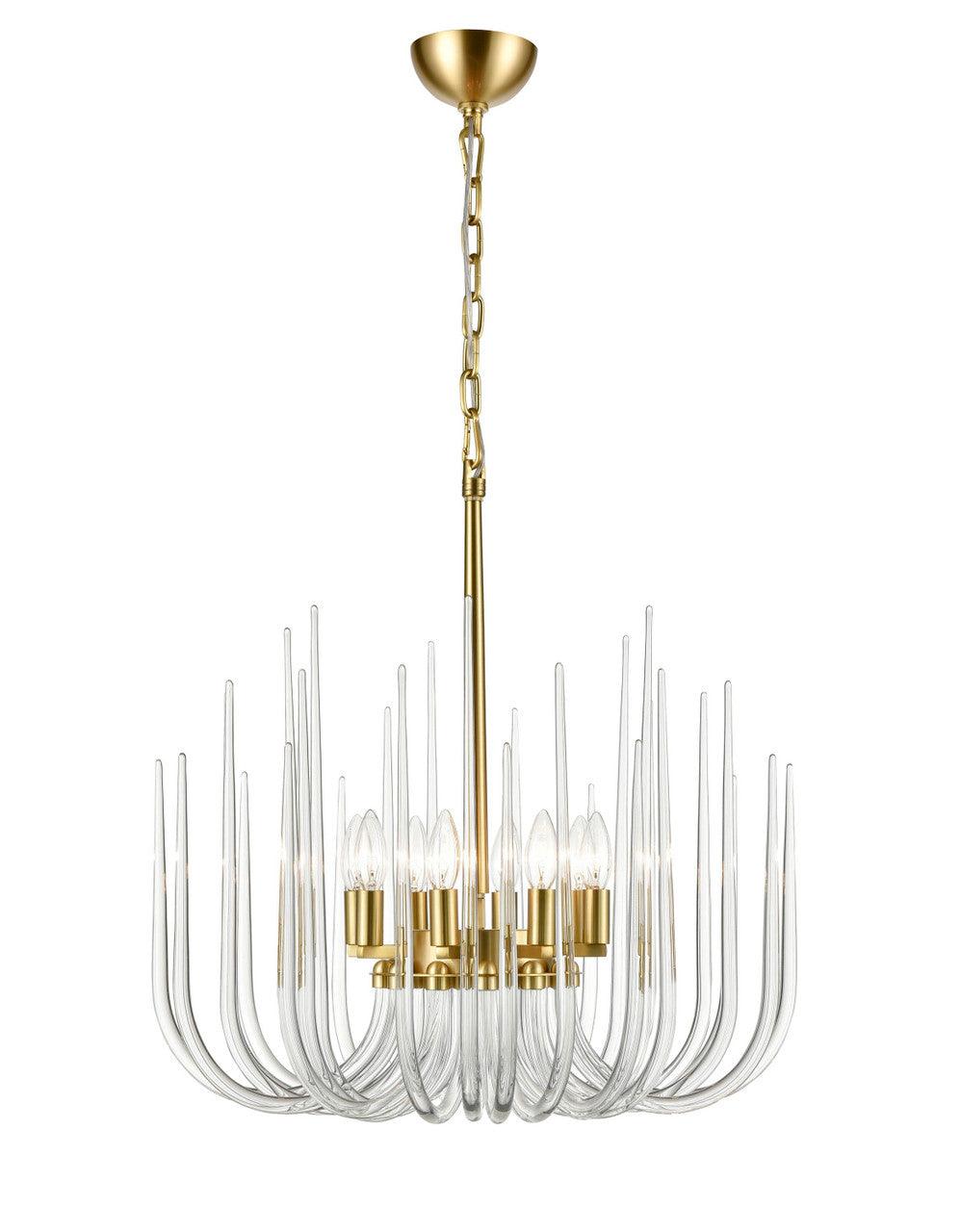 Chrome with Clear Curve Glass Spike Chandelier - LV LIGHTING