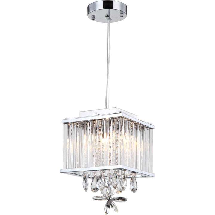 Chrome Cube Frame with Crystal Drop and Strand Pendant - LV LIGHTING