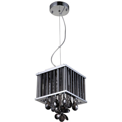 Chrome Cube Frame with Crystal Drop and Strand Pendant - LV LIGHTING