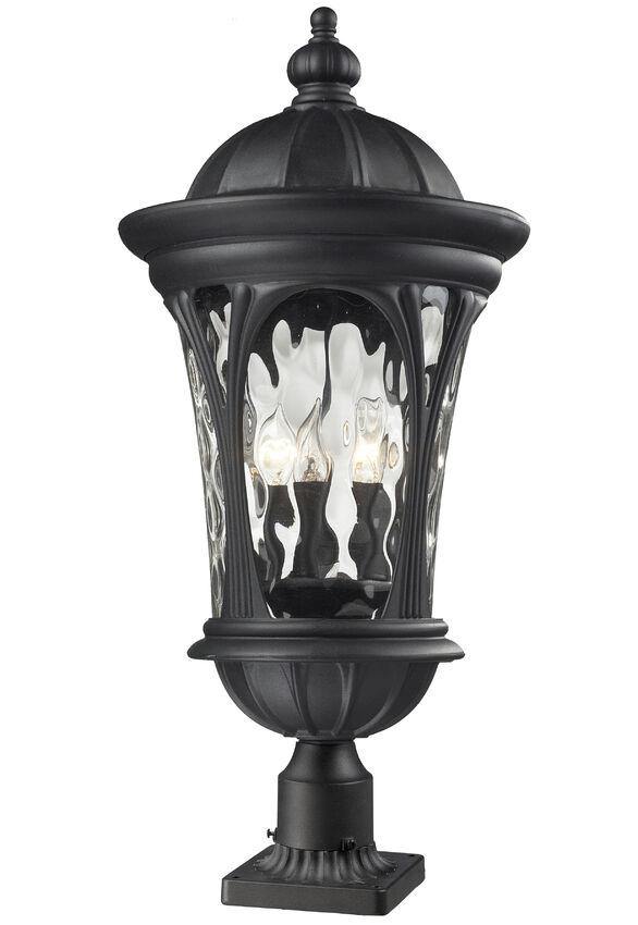 Black Aluminum with Water Glass Traditional Classic Outdoor Pier Mount - LV LIGHTING