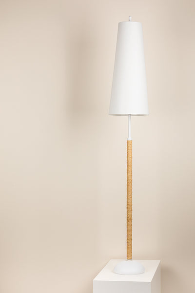 Textured White and Raffia Wrapped Frame with Belgian Linen Shade Floor Lamp