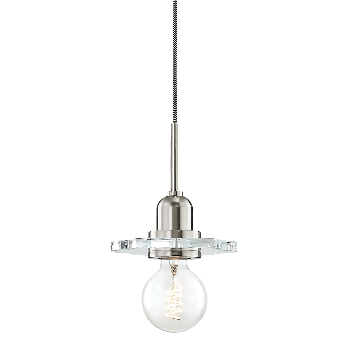 Steel with Clear Flower Shade Mini Pendant - LV LIGHTING