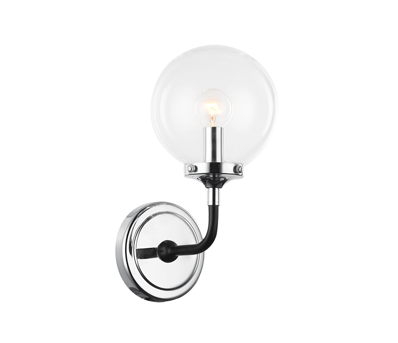 Steel Two Tone Rod with Glass Globe Wall Sconce