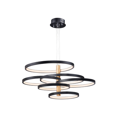 LED Black with Gold Rings Chandelier - LV LIGHTING