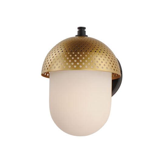 Black and Gold Frame with Elongated White Glass Globe Outdoor Wall Sconce - LV LIGHTING