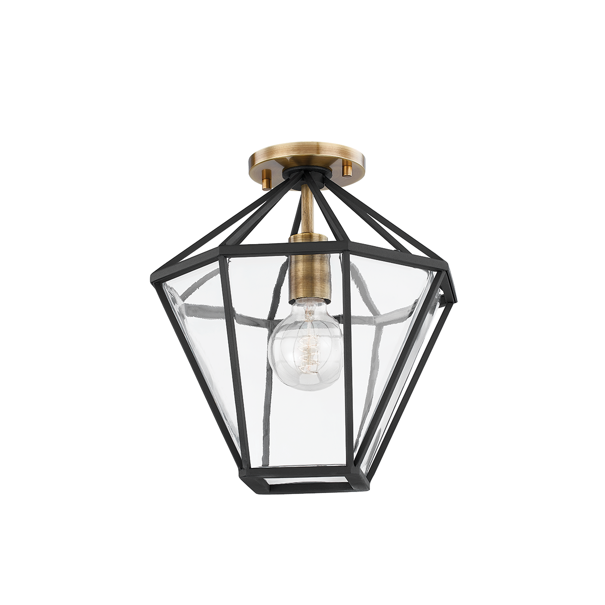 Patina Brass and Texture Black Frame with Clear Glass Semi Flush Mount