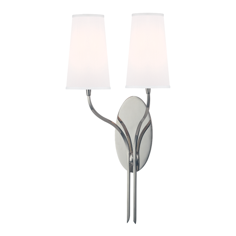 Steel Curve Arm with Fabric Shade 2 Light Wall Sconce