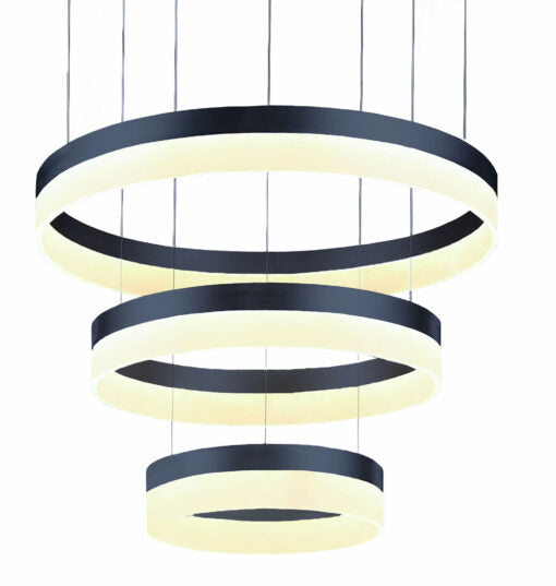 LED Black Frame with Acrylic Diffuser Ring Chandelier, 32", by iKo