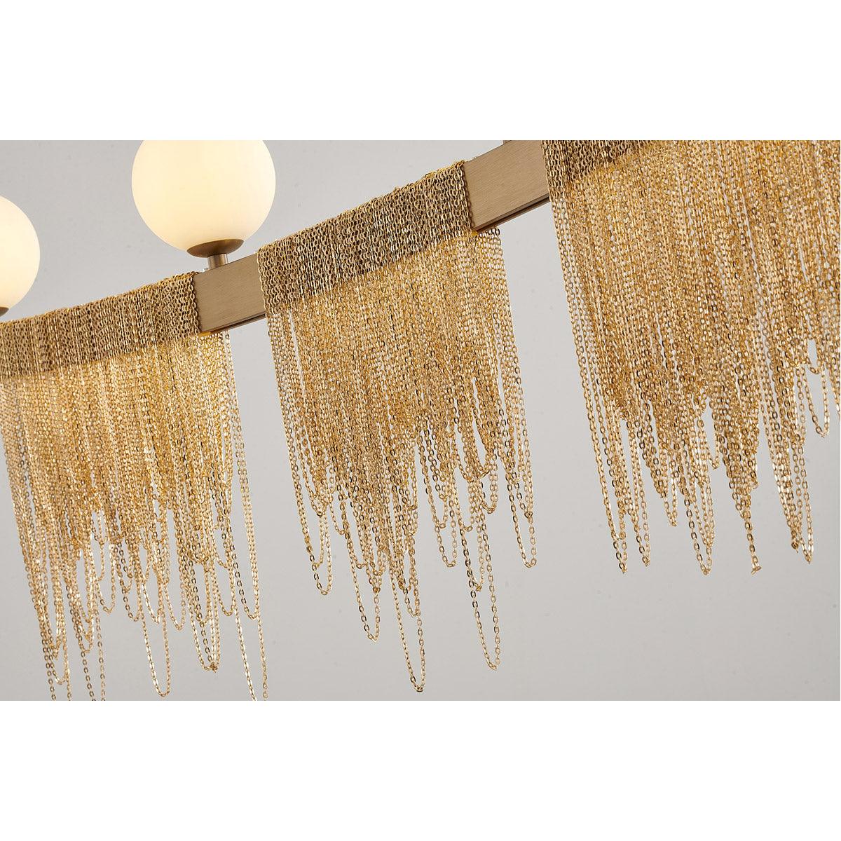 Gold Hairline Chain with White Glass Globe Linear Chandelier - LV LIGHTING