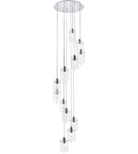 Chrome with Crystal and Glass Shade Multiple Pendant - LV LIGHTING