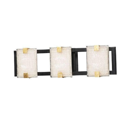 LED Black and Gold Leaf with Piastra Style Glass Vanity Light - LV LIGHTING