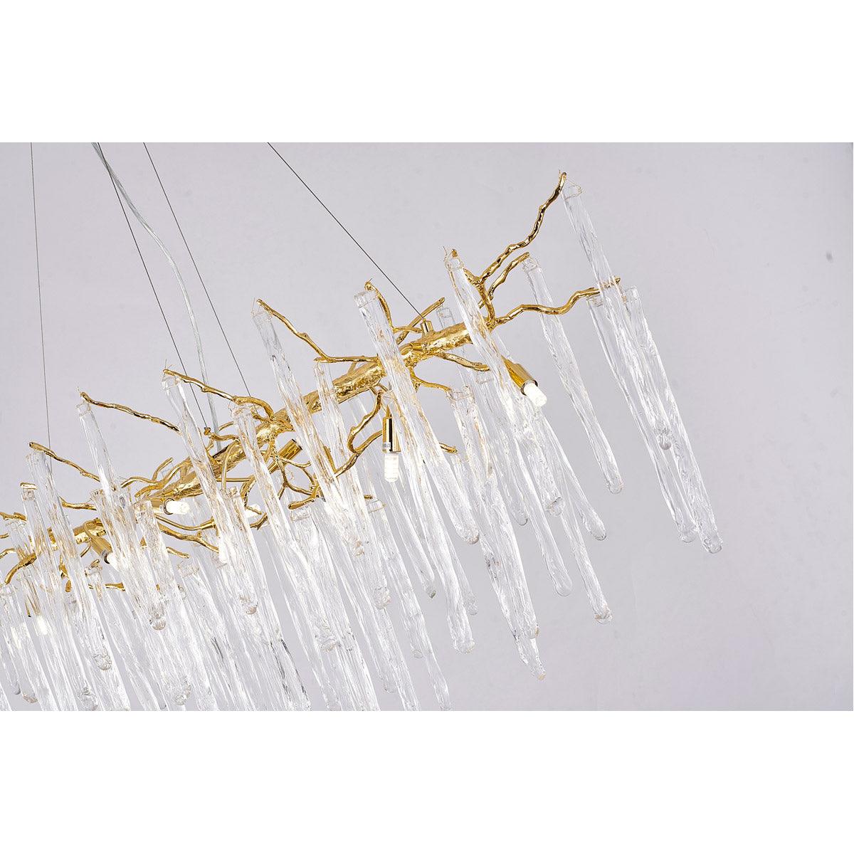 Solid Brass Branch with Hanging Clear Icicle Glass Linear Chandelier - LV LIGHTING