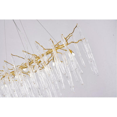 Solid Brass Branch with Hanging Clear Icicle Glass Linear Chandelier - LV LIGHTING