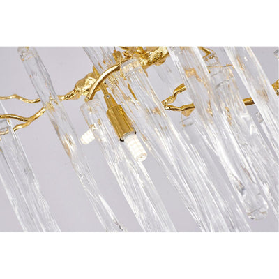 Solid Brass Branch with Hanging Clear Icicle Glass Linear Chandelier - LV LIGHTING