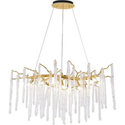 Solid Brass Branch with Hanging Clear Icicle Glass Linear Chandelier - LV LIGHTING