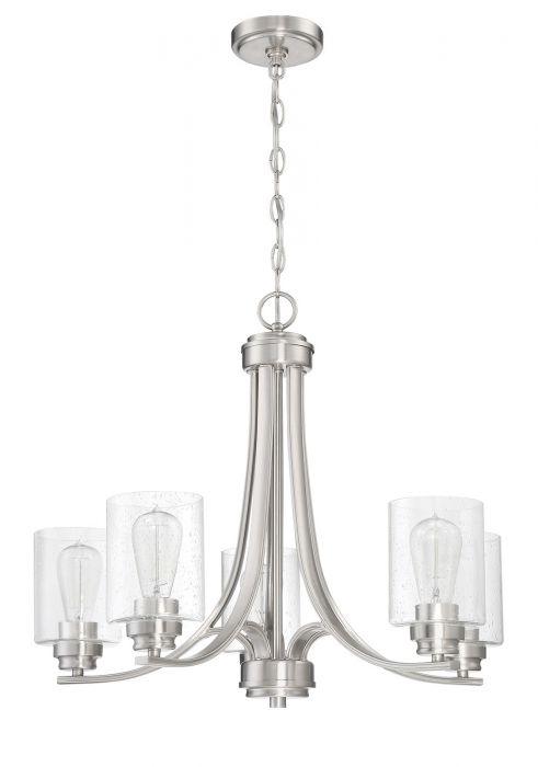 Steel Arms with Cylindrical Glass Shade Chandelier - LV LIGHTING