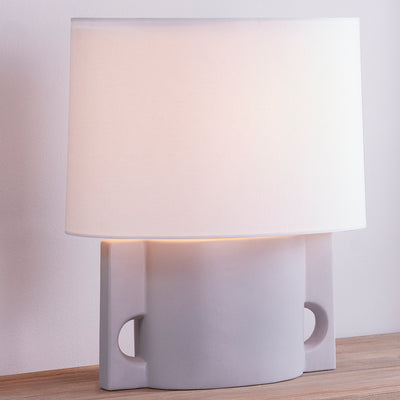 Matte Grey Blue Ceramic Base with Belgian Linen Shade Table Lamp
