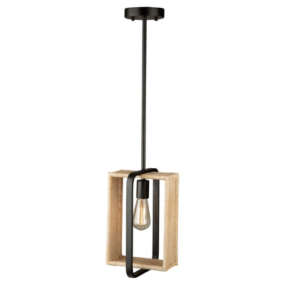 Black Frame with Handmade Rattan Shade Rectangular Pendant - LV LIGHTING