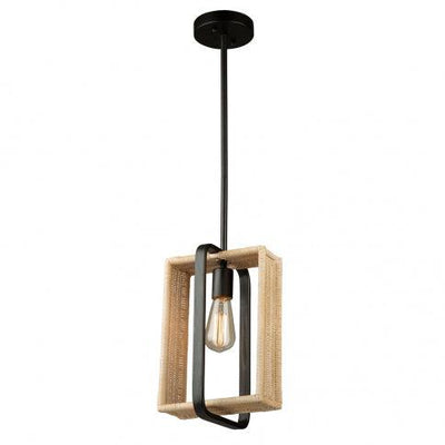 Black Frame with Handmade Rattan Shade Rectangular Pendant - LV LIGHTING
