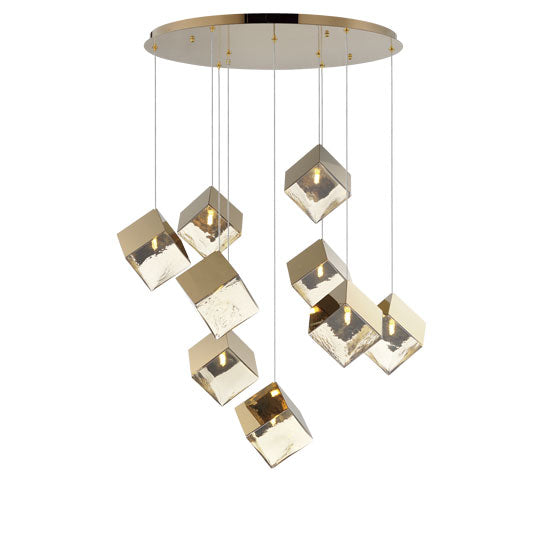 Steel Ice Cube Frame with Cast Glass Shade Chandelier