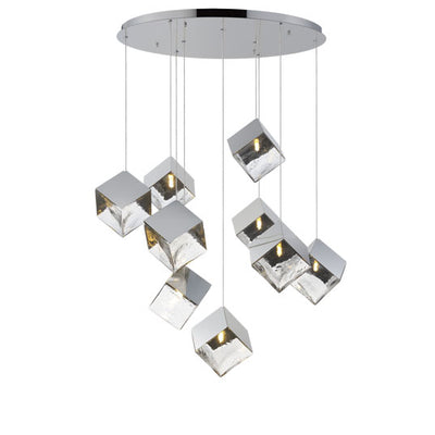 Steel Ice Cube Frame with Cast Glass Shade Chandelier