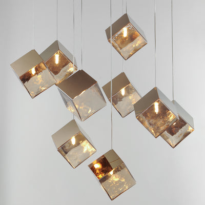 Steel Ice Cube Frame with Cast Glass Shade Chandelier